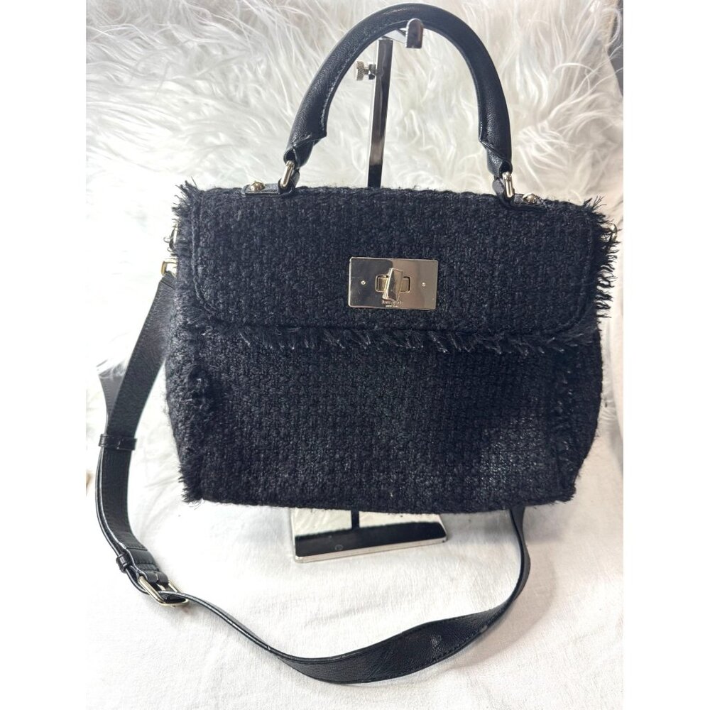Kate spade Little‎ Nadine black tuxedo hill tweed purse crossbody satchel